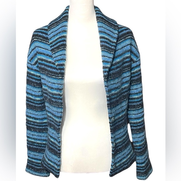 Women’s Vintage Kenzo Jungle Cardigan Jacket 3 Button Oversized Collar Striped - Picture 1 of 16